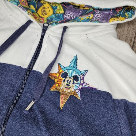 disney parks mickey mouse zip up hooded sweat shirt embroidered nautical compus - Picture 4 of 6